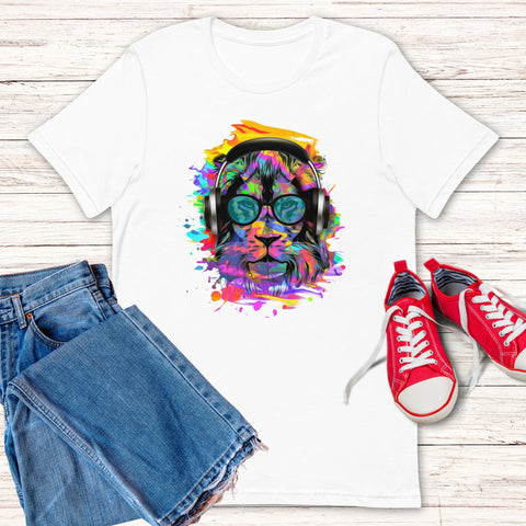 Image of Colorful Hipster Lion Unisex T,Shirt, Mens, Womens, Short Sleeve Shirt, Graphic