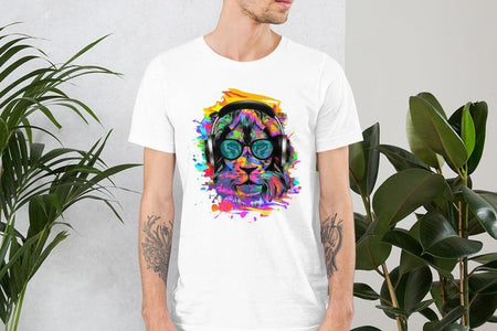 Colorful Hipster Lion Unisex T,Shirt, Mens, Womens, Short Sleeve Shirt, Graphic