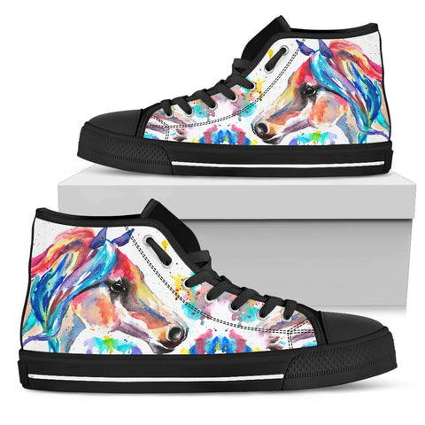 Image of Colorful Horse Hippie, Canvas Shoes,High Quality, High Quality,Handmade Crafted,High Tops Sneaker, Spiritual, Streetwear, Multi Colored,Boho