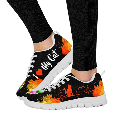 Image of Colorful I Love My Cat Womens Sneakers, Top Shoes,Running Shoes Mens, Colorful,Artist Athletic Sneakers,Kicks Sports Wear, Shoes