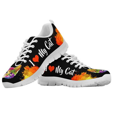 Image of Colorful I Love My Cat Womens Sneakers, Top Shoes,Running Shoes Mens, Colorful,Artist Athletic Sneakers,Kicks Sports Wear, Shoes