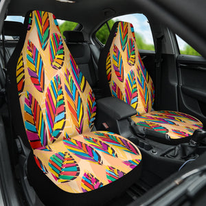 Leaf Stripe Tribal Style Car Seat Covers, Colorful Front Seat Protectors Pair,
