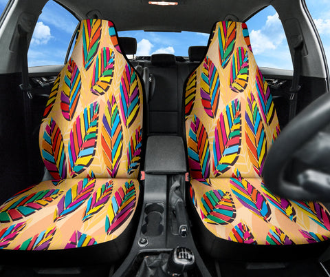Image of Leaf Stripe Tribal Style Car Seat Covers, Colorful Front Seat Protectors Pair,