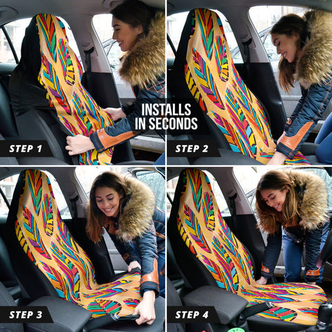 Image of Leaf Stripe Tribal Style Car Seat Covers, Colorful Front Seat Protectors Pair,