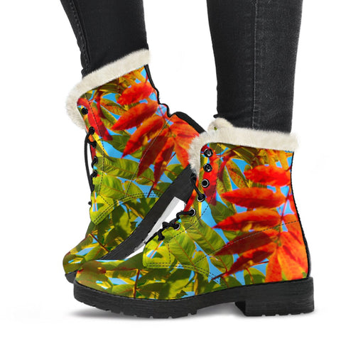 Image of Colorful Leaves Ankle Boots,Lolita Combat Boots,Hand Crafted,Multi Colored,Streetwear, Rain Boots,Hippie,Combat Style Boots,Emo Boots