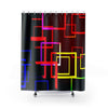 Colorful Line Block Squares Black Multicolored Shower Curtains, Water Proof Bath