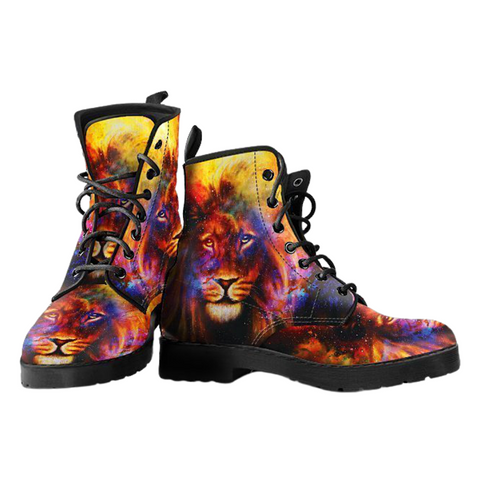 Image of Colorful Lion Design, Women's Vegan Leather Boots, Handcrafted Winter and Rain Boots