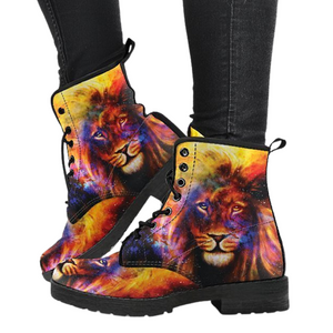 Colorful Lion Design, Women's Vegan Leather Boots, Handcrafted Winter and Rain Boots