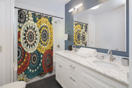 Colorful Mandala Circle Mosaic Multicolored Shower Curtains, Water Proof Bath