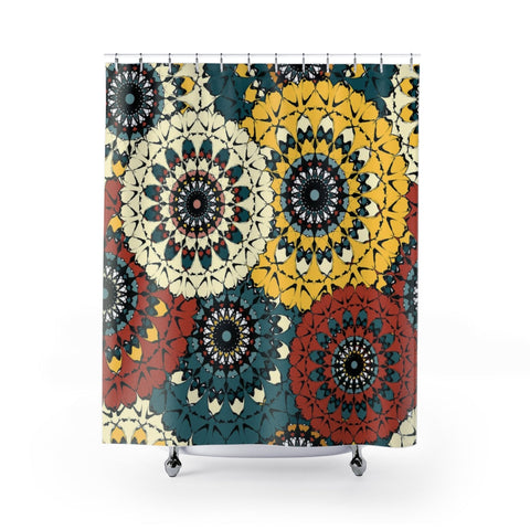 Image of Colorful Mandala Circle Mosaic Multicolored Shower Curtains, Water Proof Bath