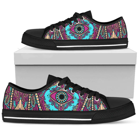 Image of Colorful Mandala Eye Low Tops Sneaker, Streetwear, Spiritual, Hippie, Canvas Shoes, Multi Colored, High Quality,Handmade Crafted, Boho,