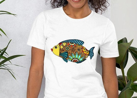 Image of Colorful Mandala Fish Unisex T,Shirt, Mens, Womens, Short Sleeve Shirt, Graphic