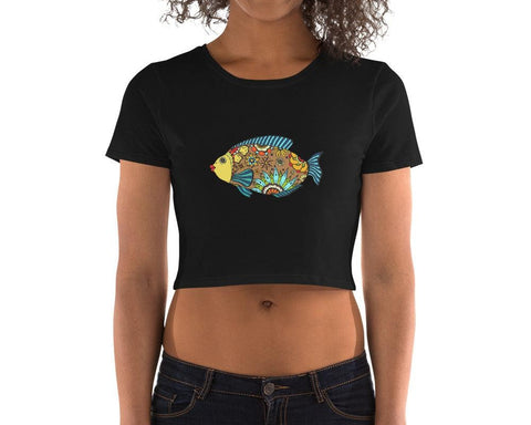 Image of Colorful Mandala Fish Women’S Crop Tee, Fashion Style Cute crop top, casual