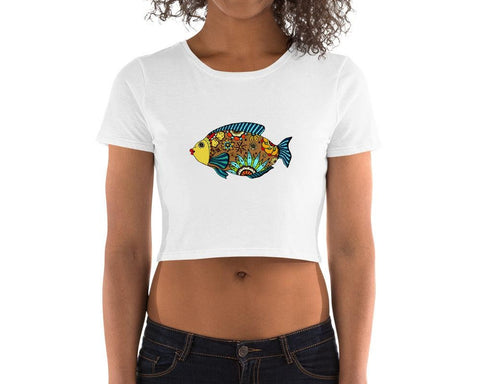 Image of Colorful Mandala Fish Women’S Crop Tee, Fashion Style Cute crop top, casual