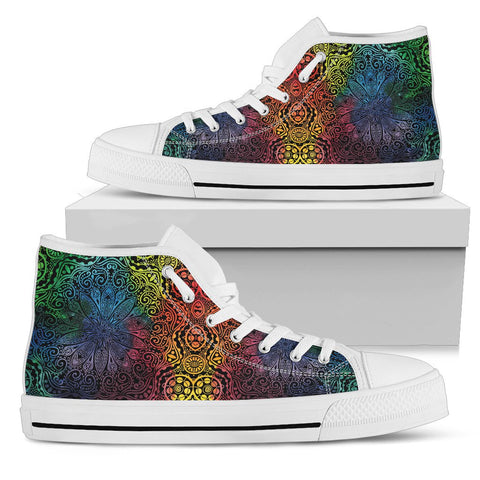 Image of Colorful Mandala High Tops Sneaker, Streetwear,High Quality,Handmade Crafted, Boho,All Star,Custom Shoes,Womens High Top,Bright Colorful