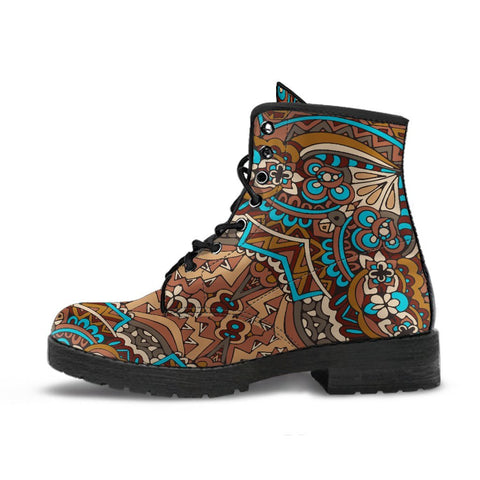 Image of Radiant Colorful Mandala: Women's Vegan Leather Boots, Handcrafted Ankle Boots,