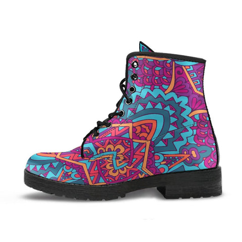 Image of Vibrant Mandala Women's Boots: Vegan Leather, Artisan Crafted Lace,Up Boots,