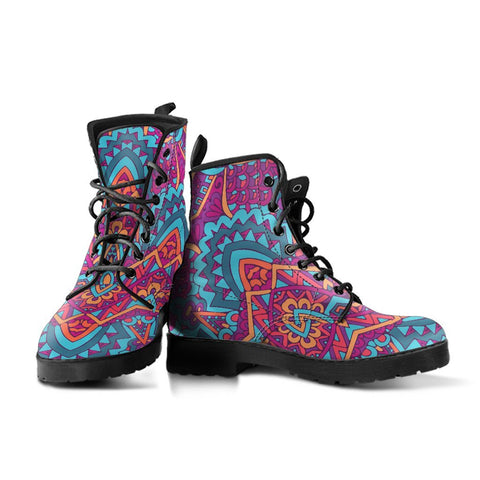 Image of Vibrant Mandala Women's Boots: Vegan Leather, Artisan Crafted Lace,Up Boots,