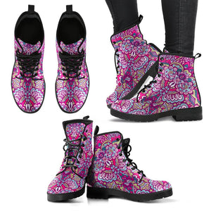 Vivid Colorful Mandala: Women's Vegan Leather Boots, Handcrafted Ankle Boots,