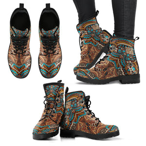 Radiant Colorful Mandala: Women's Vegan Leather Boots, Handcrafted Ankle Boots,