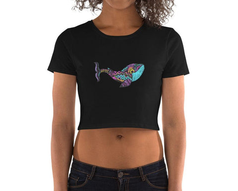 Image of Colorful Mandala Whale Women’S Crop Tee, Fashion Style Cute crop top, casual
