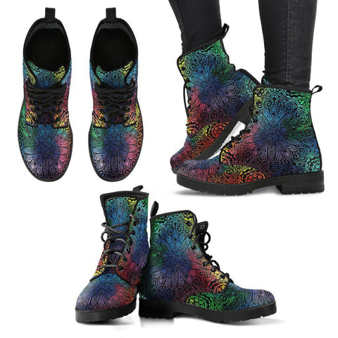 Image of Women's Vegan Leather Boots, Colorful Mandalas Design, Stylish and Eco-friendly Footwear