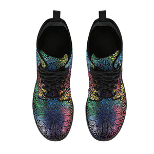Women's Vegan Leather Boots, Colorful Mandalas Design, Stylish and Eco-friendly Footwear