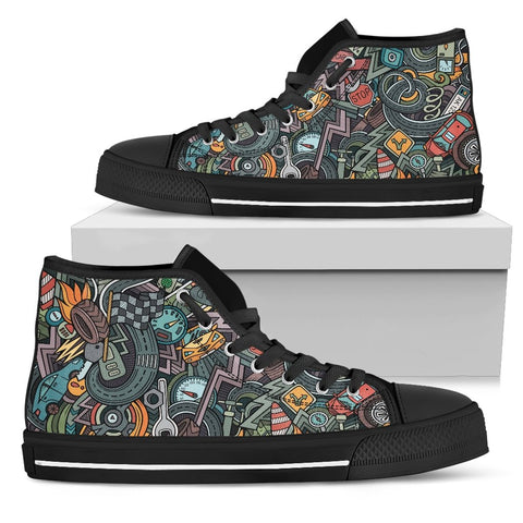 Image of Colorful Mechanic High Tops Sneaker, Hippie, Multi Colored, Canvas Shoes,High Quality,Spiritual, Boho,All Star,Custom Shoes,Womens High Top