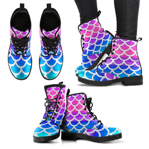 Mermaid Scale Women's Vegan Leather Boots, Rain Boots, Hippie Style,