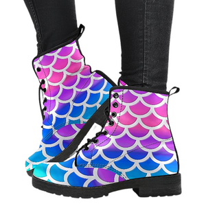 Mermaid Scale Women's Vegan Leather Boots, Rain Boots, Hippie Style,