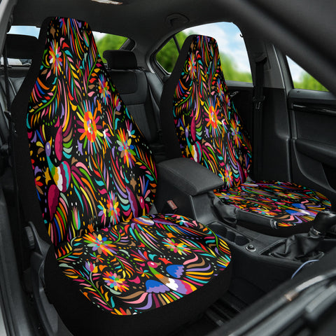 Image of Mexican Design Car Seat Covers, Colorful Front Seat Protectors Pair, Auto