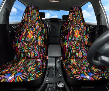 Mexican Design Car Seat Covers, Colorful Front Seat Protectors Pair, Auto