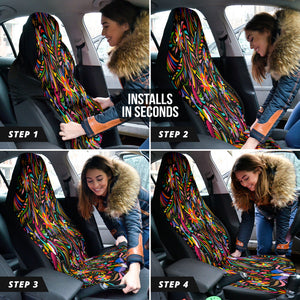 Mexican Design Car Seat Covers, Colorful Front Seat Protectors Pair, Auto