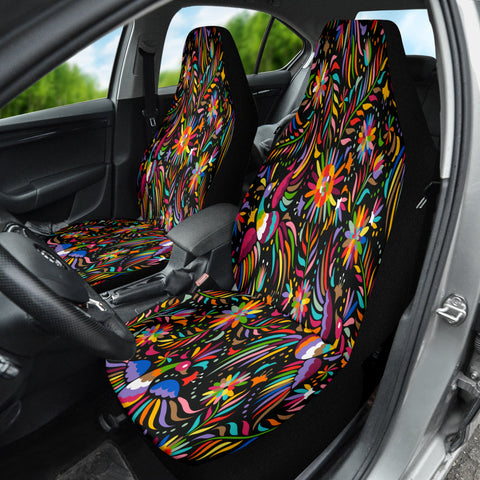 Image of Mexican Design Car Seat Covers, Colorful Front Seat Protectors Pair, Auto