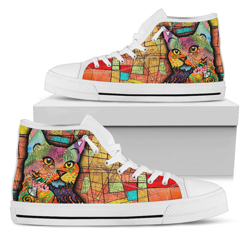 Image of Colorful Mosaic Cat High Quality High Top Shoes,Handmade Crafted,All Star,Custom Shoes,Womens High Top,Bright Colorful,Mandala shoes