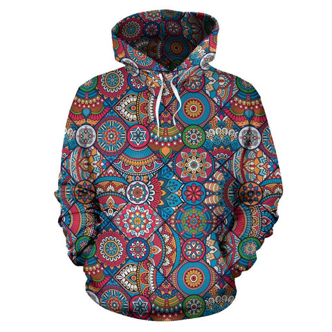 Image of Colorful Mosaic Mandala Hippie Hoodie,Custom Hoodie, Fashion Wear,Fashion Clothes,Handmade Hoodie,Floral,Pullover Hoodie,Hooded Sweatshirt