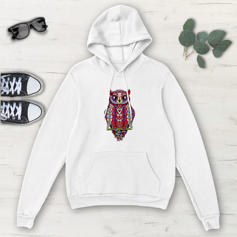 Image of Colorful Multicolored Owl Heart Classic Unisex Pullover Hoodie, Mens, Womens,