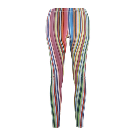 Image of Colorful Multicolored Stripe Women's Cut & Sew Casual Leggings, Yoga Pants,