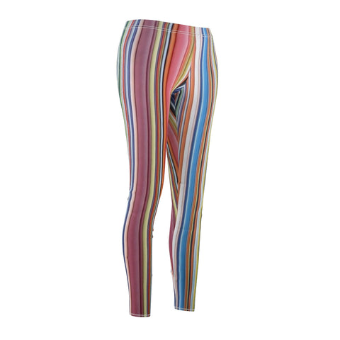 Image of Colorful Multicolored Stripe Women's Cut & Sew Casual Leggings, Yoga Pants, Polyester Spandex Tights, Activewear Leggings, All Purpose