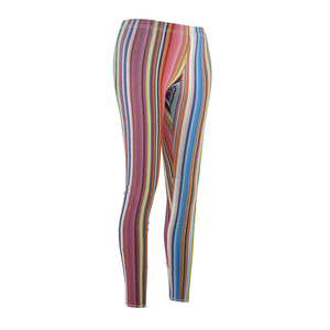 Colorful Multicolored Stripe Women's Cut & Sew Casual Leggings, Yoga Pants,