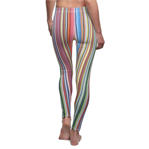 Image of Colorful Multicolored Stripe Women's Cut & Sew Casual Leggings, Yoga Pants, Polyester Spandex Tights, Activewear Leggings, All Purpose