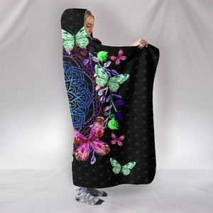 Colorful Neon Butterfly Flower Mandala Blanket,Sherpa Blanket,Bright Colorful,Throw,Vibrant Pattern Hooded blanket,Blanket with Hood