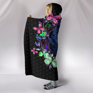 Colorful Neon Butterfly Flower Mandala Blanket,Sherpa Blanket,Bright Colorful,Throw,Vibrant Pattern Hooded blanket,Blanket with Hood