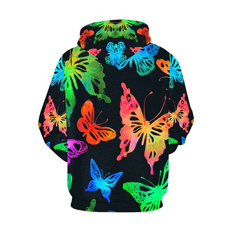 Image of Colorful Neon Butterfly Womens Hoodie, Bright Colorful,Hippie,Hoodie,Custom Printed, Fashion Wear,Fa