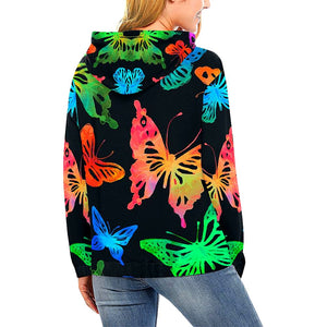 Colorful Neon Butterfly Womens Hoodie, Bright Colorful,Hippie,Hoodie,Custom Printed, Fashion Wear,Fa