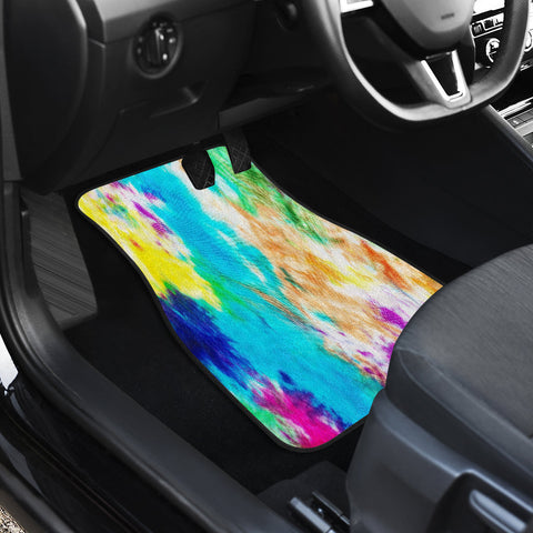Image of Colorful Neon Tie Dye Abstract Art Car Mats Back/Front, Floor Mats Set, Car Accessories