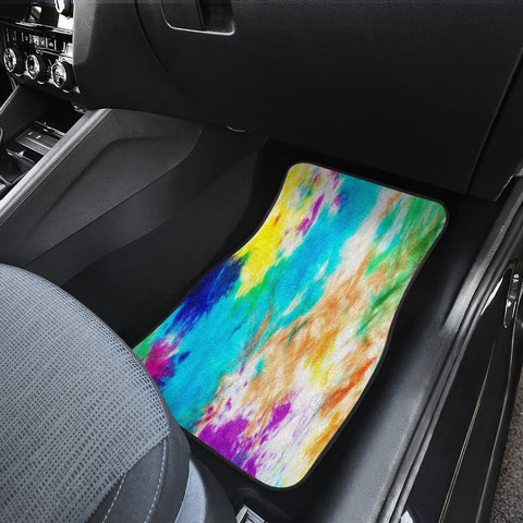 Image of Colorful Neon Tie Dye Abstract Art Car Mats Back/Front, Floor Mats Set, Car Accessories