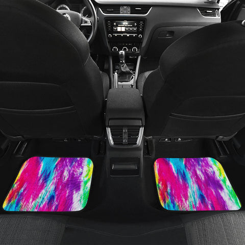 Image of Colorful Neon Tie Dye Abstract Art Car Mats Back/Front, Floor Mats Set, Car