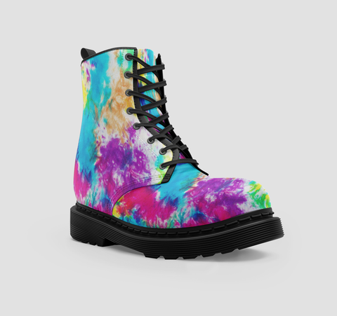 Image of Colorful Neon Tie Dye Abstract Art - Vegan Handmade Wo's Boots - Crafted Footwear For Girls - Unique Gift Idea - Eco-Friendly, Boho Chic