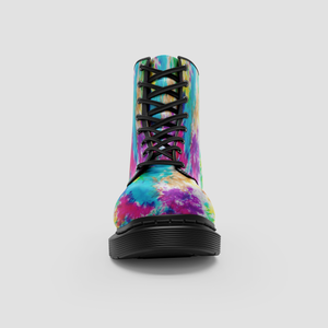 Colorful Neon Tie Dye Abstract Art - Vegan Handmade Wo's Boots - Crafted Footwear For Girls - Unique Gift Idea - Eco-Friendly, Boho Chic